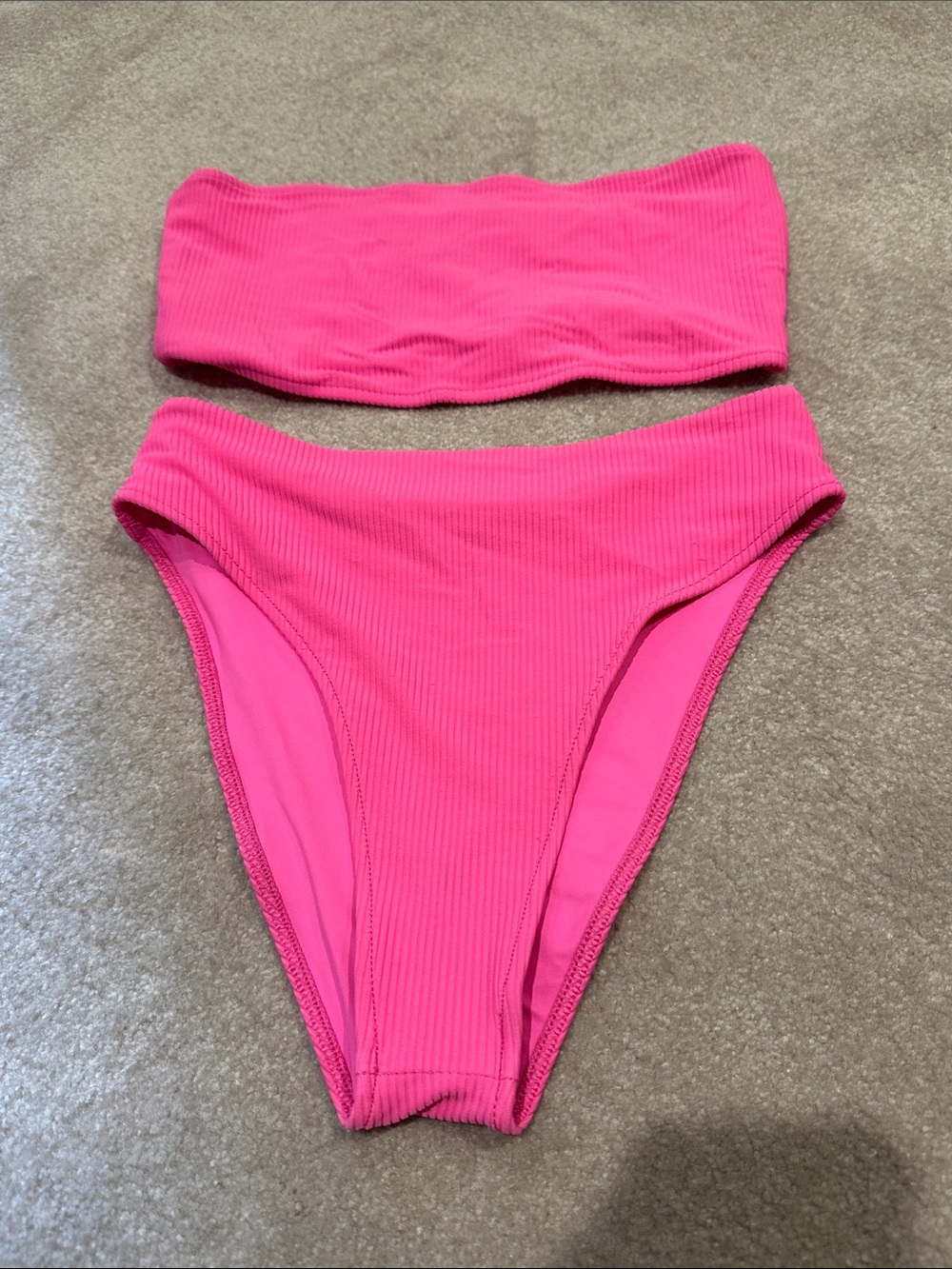Frankie's Bikinis Hot Pink Ribbed Bandeau Bikini